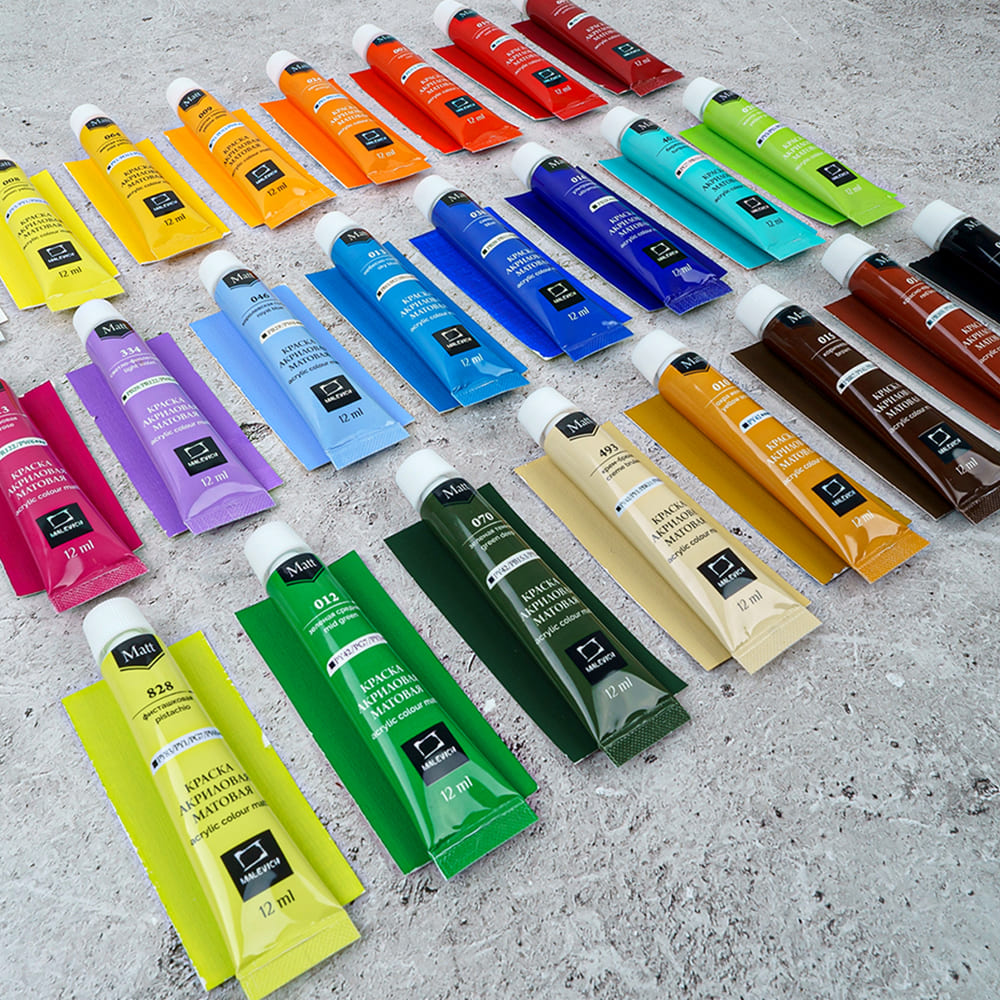 Набор акриловых красок "малевичъ" матовый 24цв 12мл