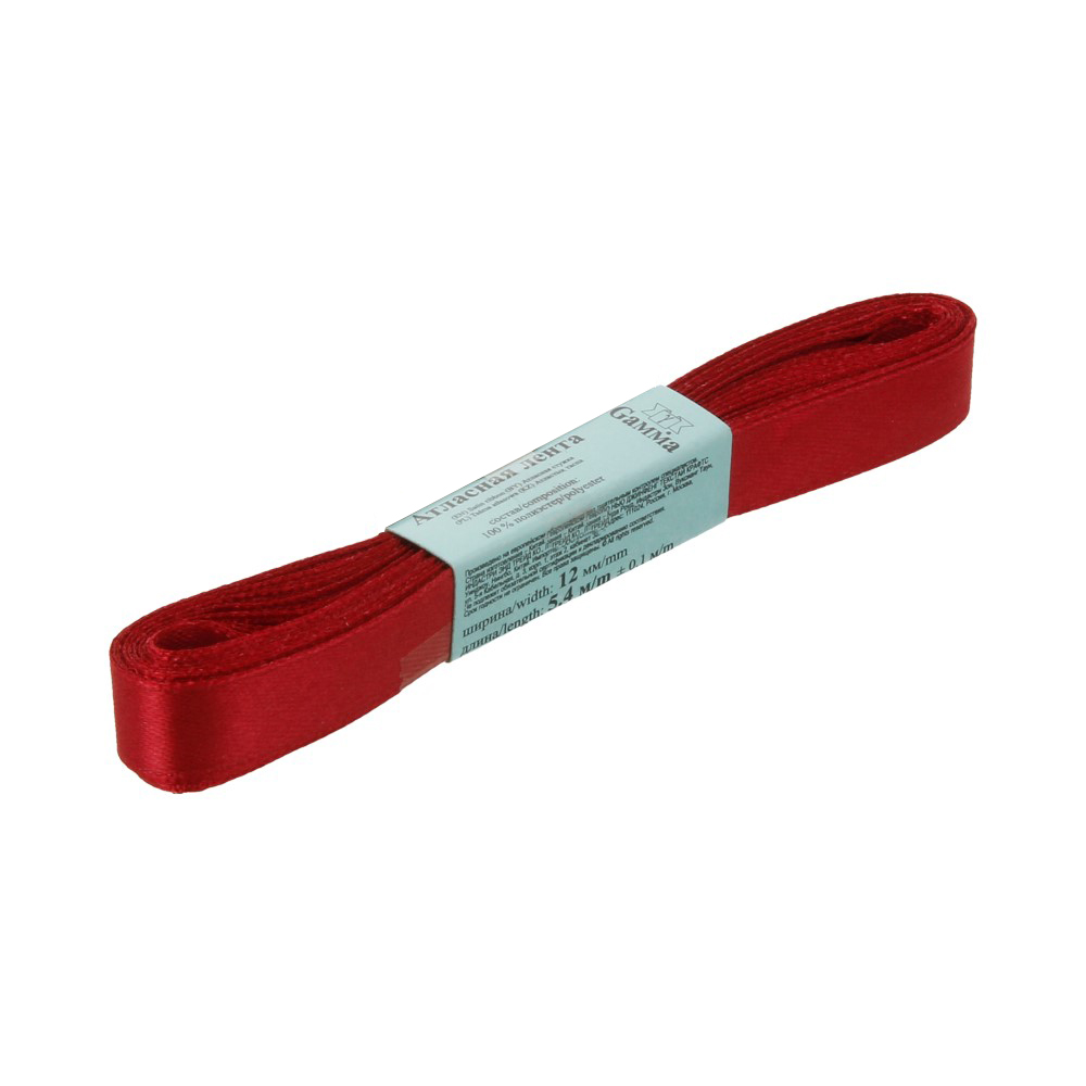 лента атласная 12мм фасовка 5,4м вишневая Лента атласная 12мм фасовка 5,4м вишневая