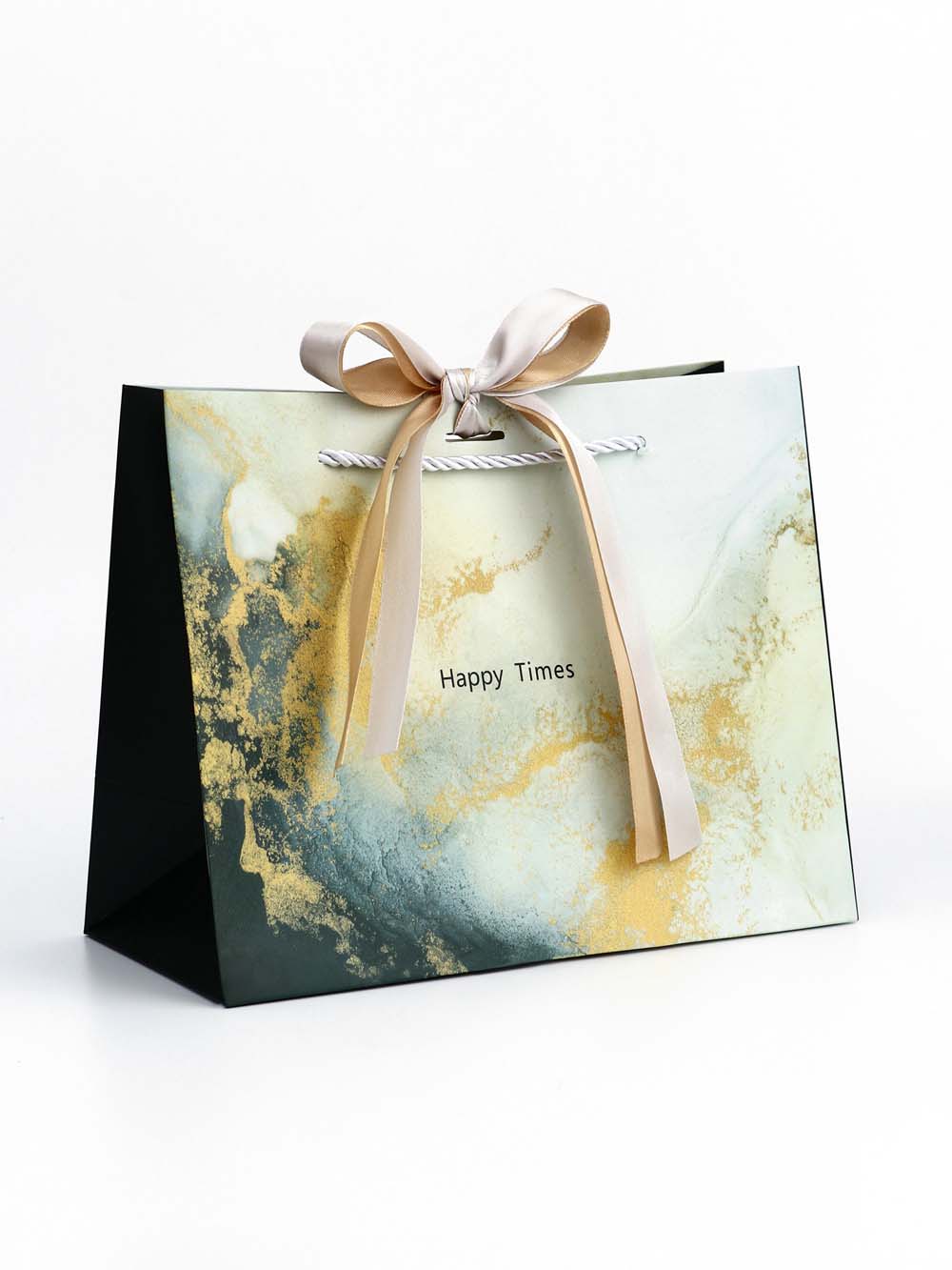 Пакет подарочный "мрамор" синий с бантиком (25х20х12см)