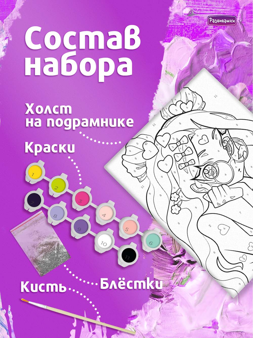 Набор д/творч. картина по номерам 20х30см "кайли" блёстки серебро