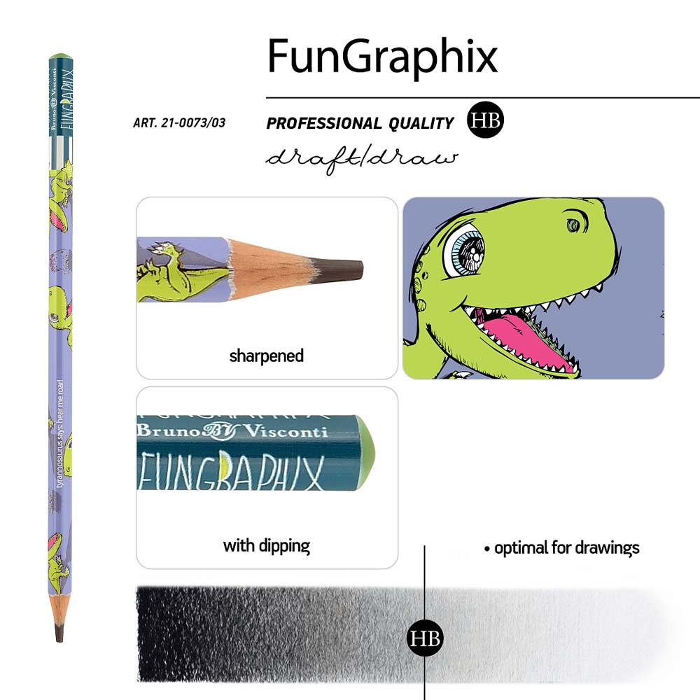 Карандаш чернограф. bruno visconti "fun graphix. рекс" hb пластик трёхгран.