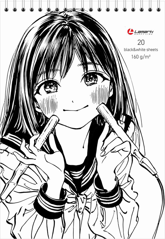 Скетчбук а5 20л. гребень "manga" (lamark) 160г/м2,бел./чёрн.бум.,тв.подл.