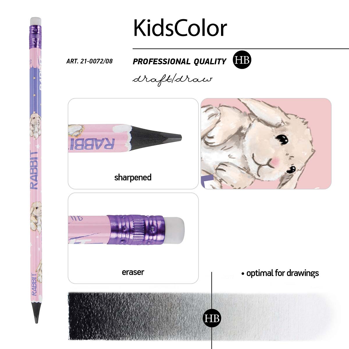 Карандаш "bruno visconti" kids color. кролик" пластик hb трехгранный с ластиком