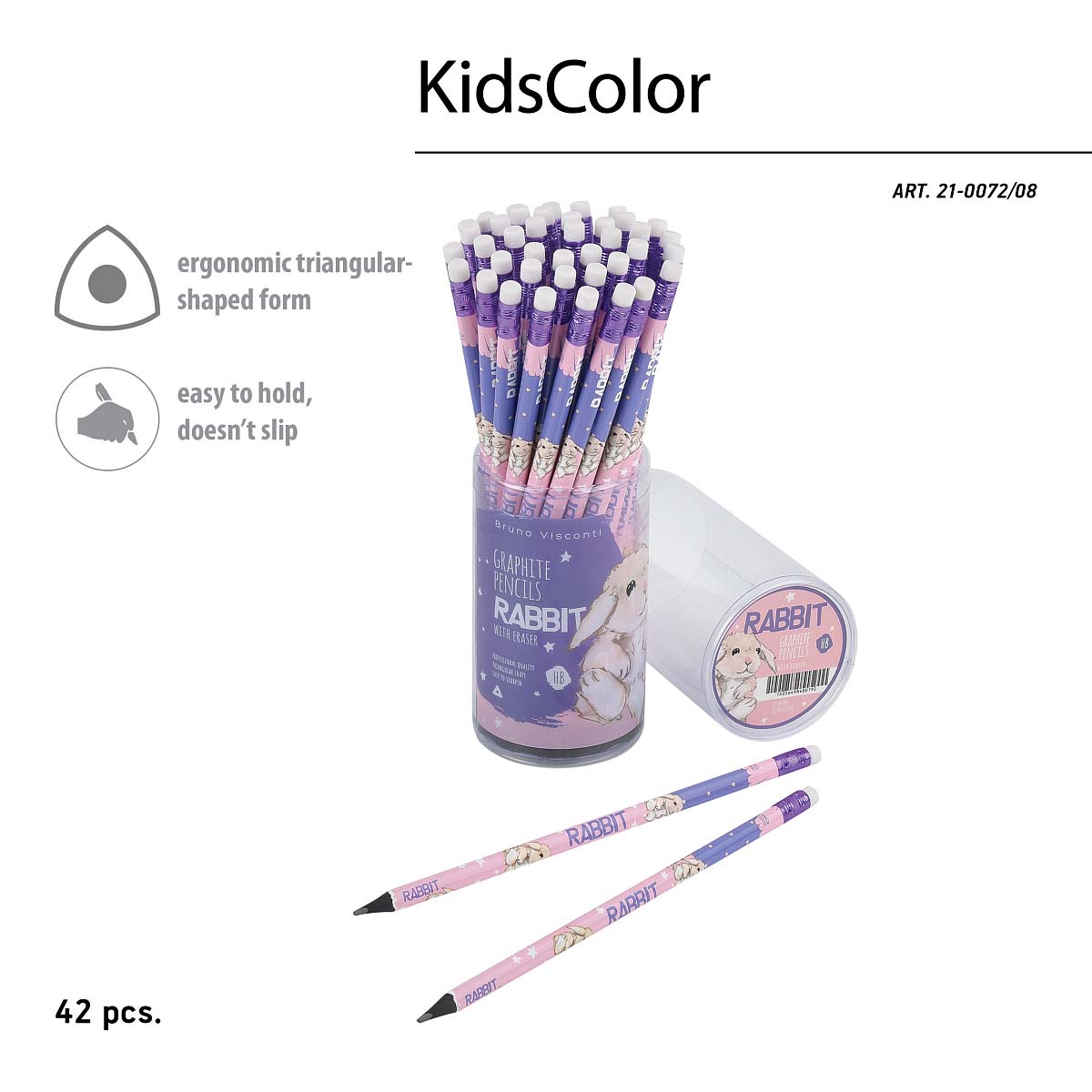 Карандаш "bruno visconti" kids color. кролик" пластик hb трехгранный с ластиком