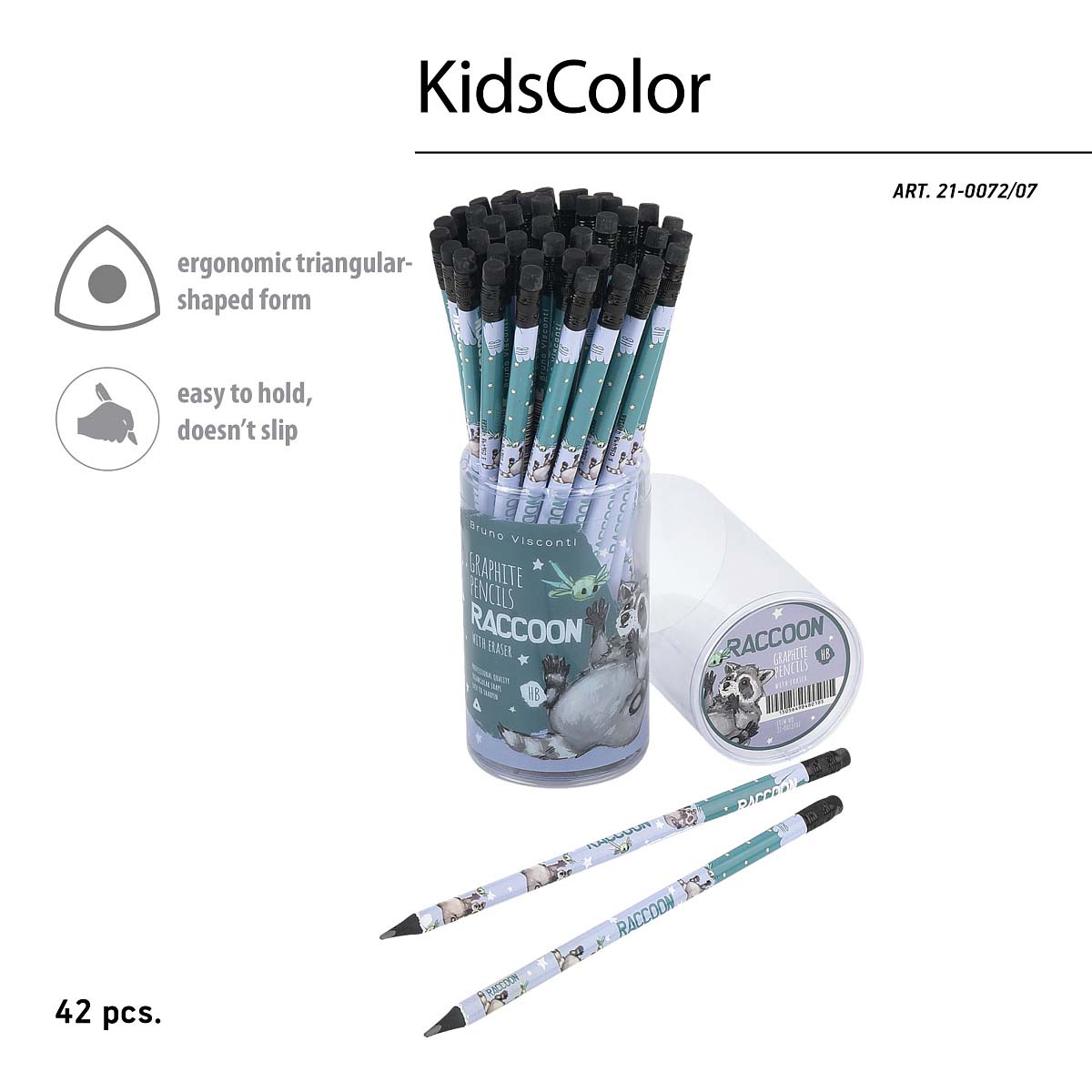 Карандаш "bruno visconti" kids. енот" пластик hb трехгранный с ластиком