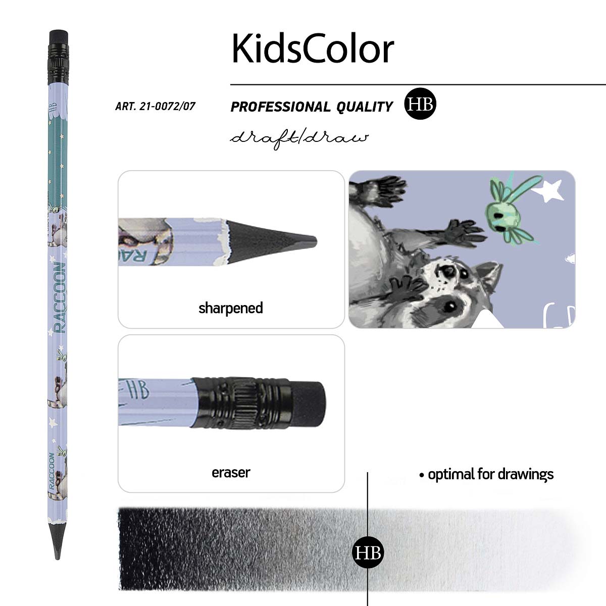 Карандаш "bruno visconti" kids. енот" пластик hb трехгранный с ластиком