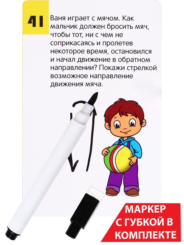 Игра iq "пиши-рисуй-стирай. игры головоломки" 40 карточек+маркер (рыжий кот)