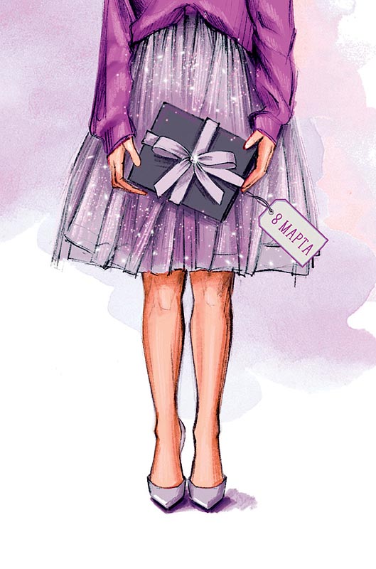 Открытка а5 "8 марта" пусть в этот праздник... блестки лак текст