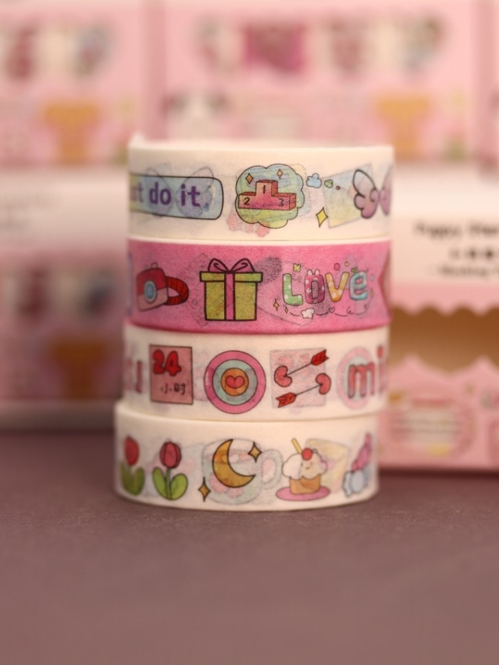 Набор клейкой ленты декор. "puppy literature" pink 4шт 1,5смх2м