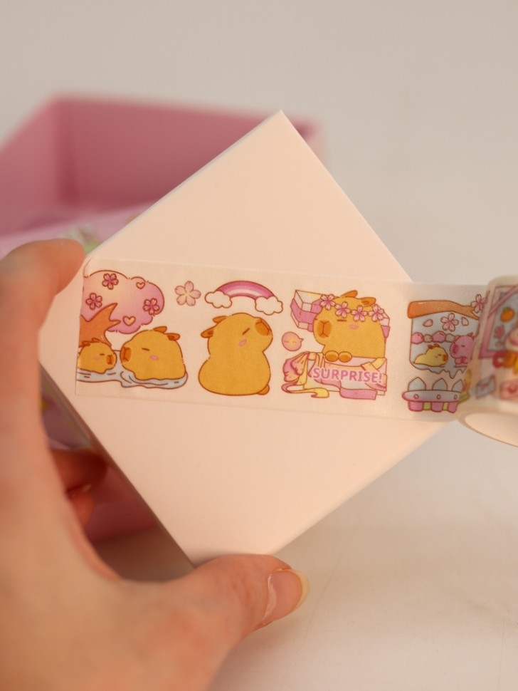 Набор клейкой ленты декор. "capybara" pink 4шт и стикеры 4шт