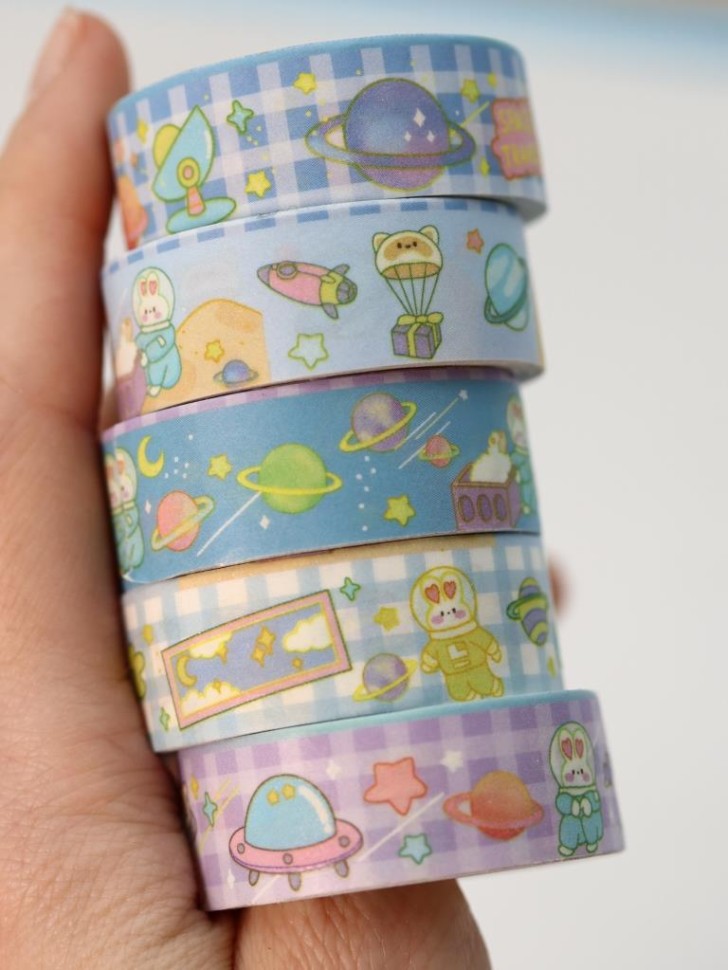 Набор клейкой ленты декор. "space bunny" blue 5шт 1,5смх2м