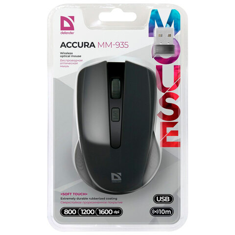 Мышь оптическая usb беспроводн. 1600 dpi 4 кн. defender "accura mm-935" чёрная
