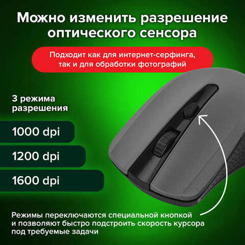 Мышь оптическая usb беспроводн. 1600 dpi 4 кн. sonnen "v99" серая
