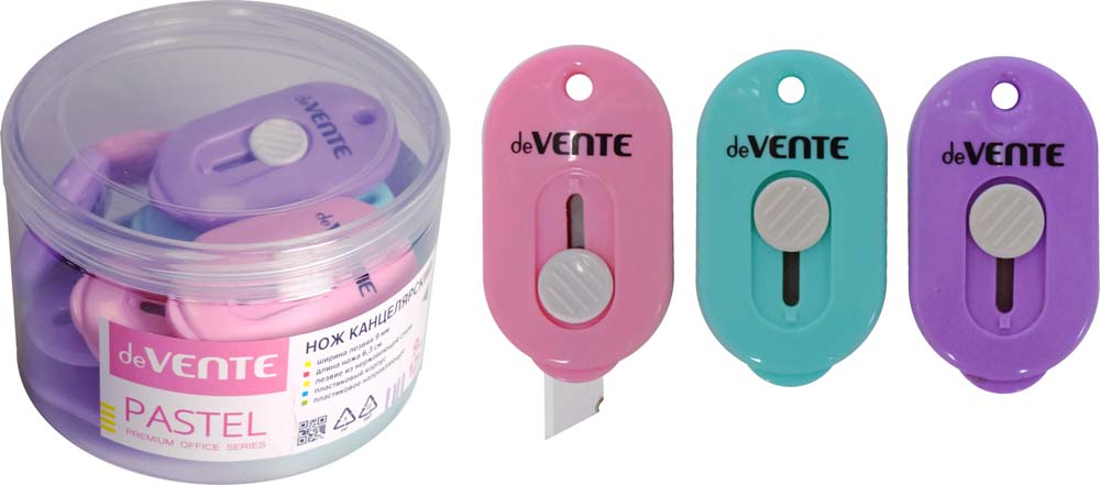 Нож канцелярский с лезвием 9мм devente "pastel" асс-т (мини)