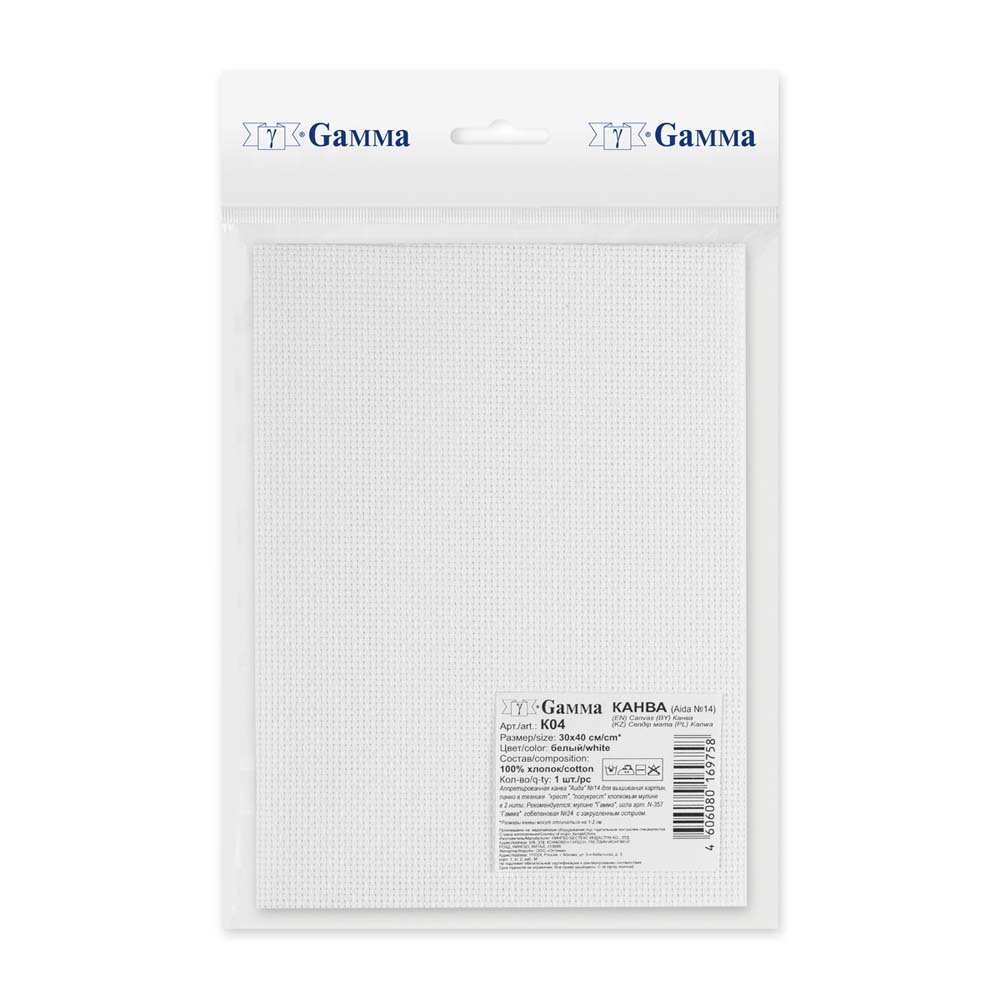 Канва "gamma" aida №14 30х40см х/б фасовка белый