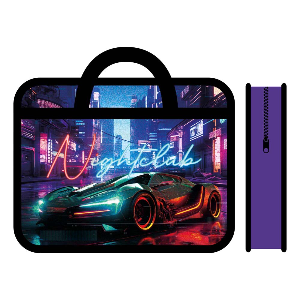 Папка-портфель пласт. а4+ пчёлка "night auto" 33х26х7,5см на молнии с ручками