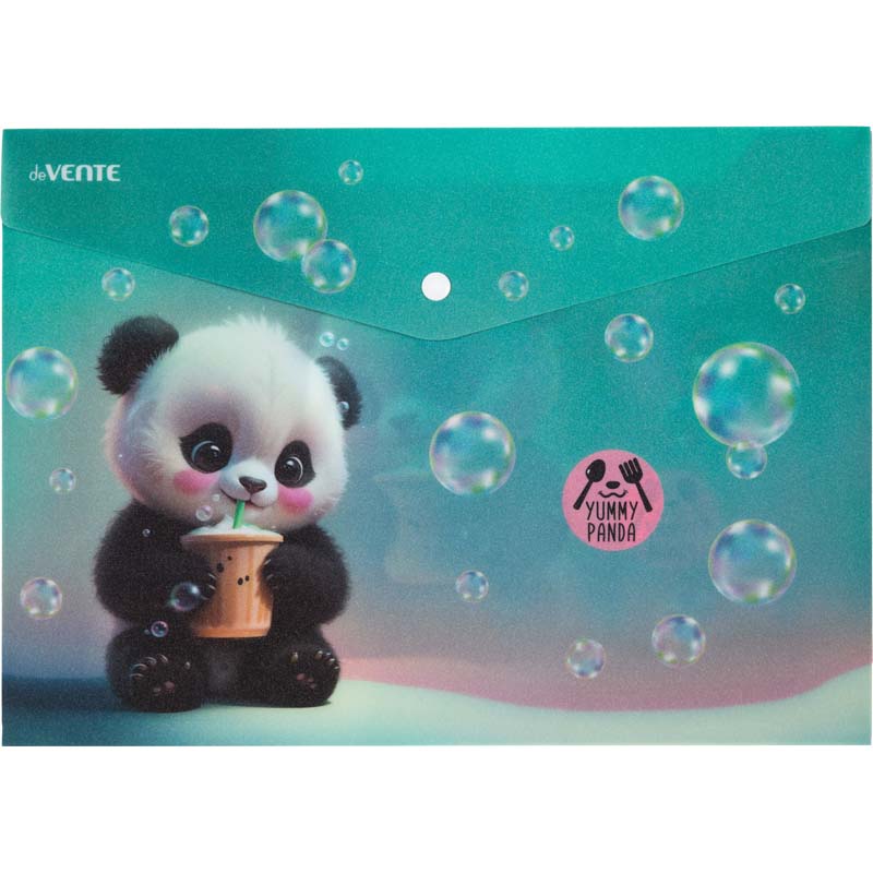 Папка-конверт с кнопк. а4 180мкм devente "yummy panda" полупрозрач. с рис.
