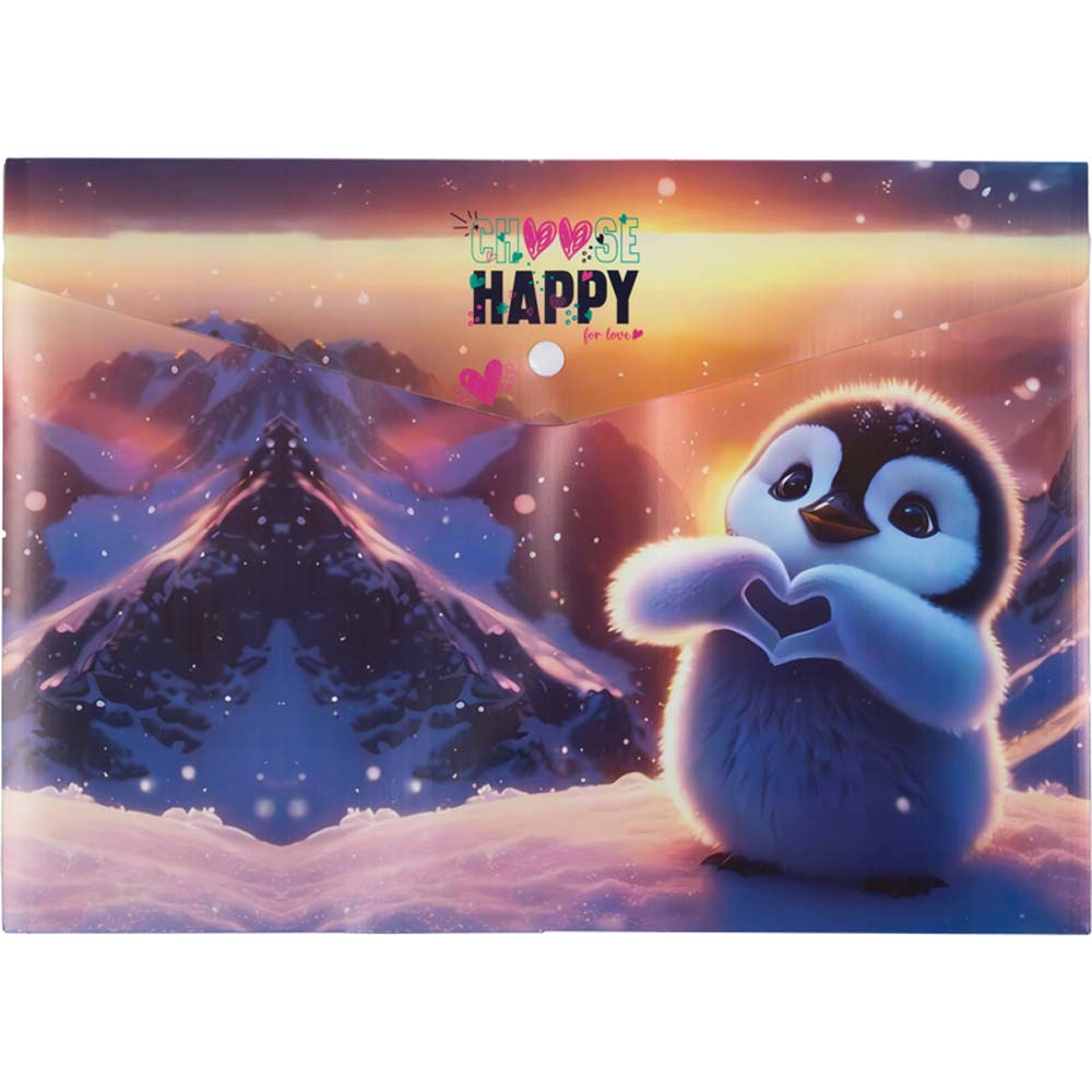 Папка-конверт с кнопк. а4 180мкм devente "happy pinguin" непрозрач. с рис.