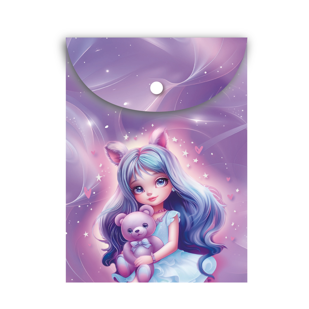 Папка-конверт с кнопк. а6 115х165мм 150мкм кокос "charming girl" непрозрач. с рис.