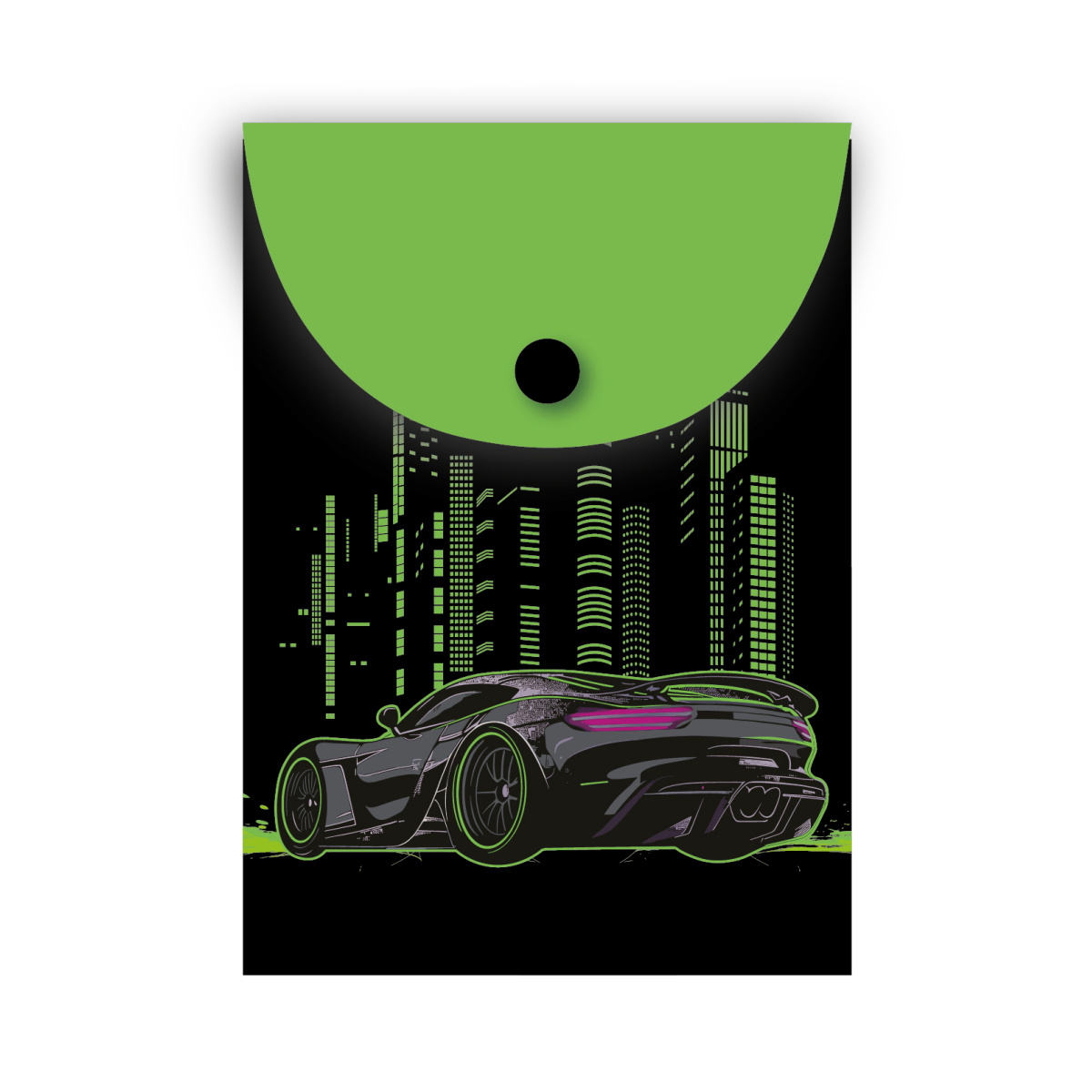 Папка-конверт с кнопк. а7 75х105мм 150мкм кокос "city car" непрозрач. с рис.