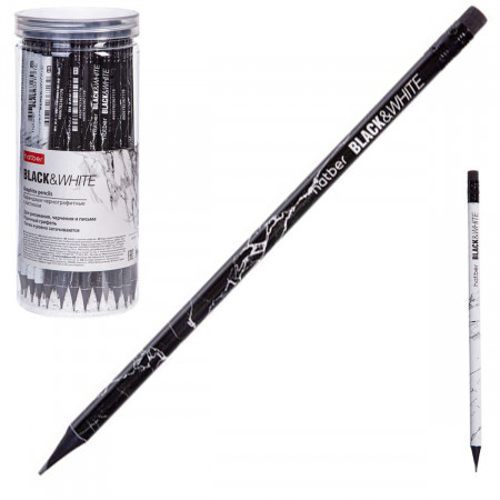 карандаш с резинкой "hatber. black&white" hb круглый Карандаш с резинкой "hatber. black&white" hb круглый