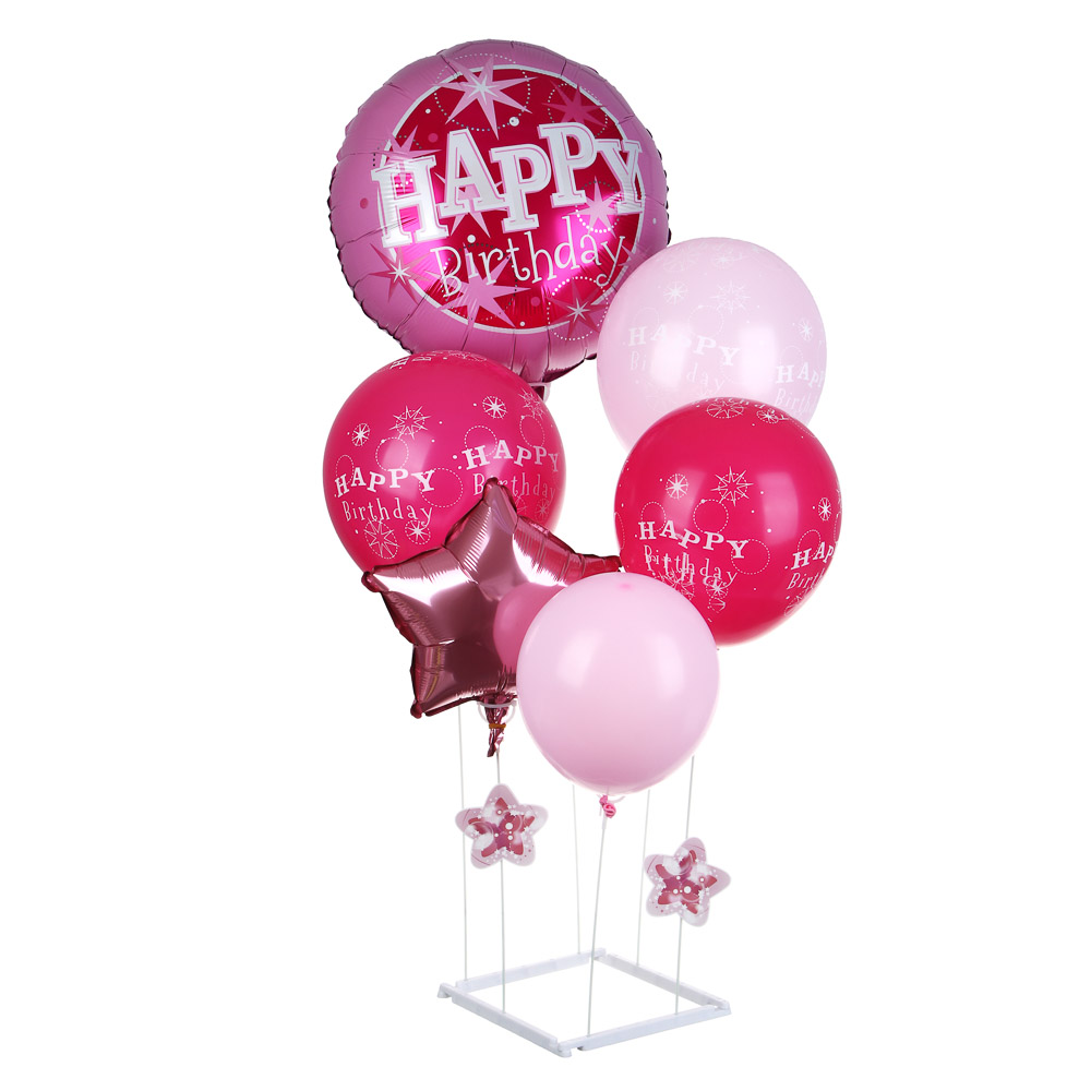 Набор шаров возд. 6шт. "happy birthday" розовый с подставкой