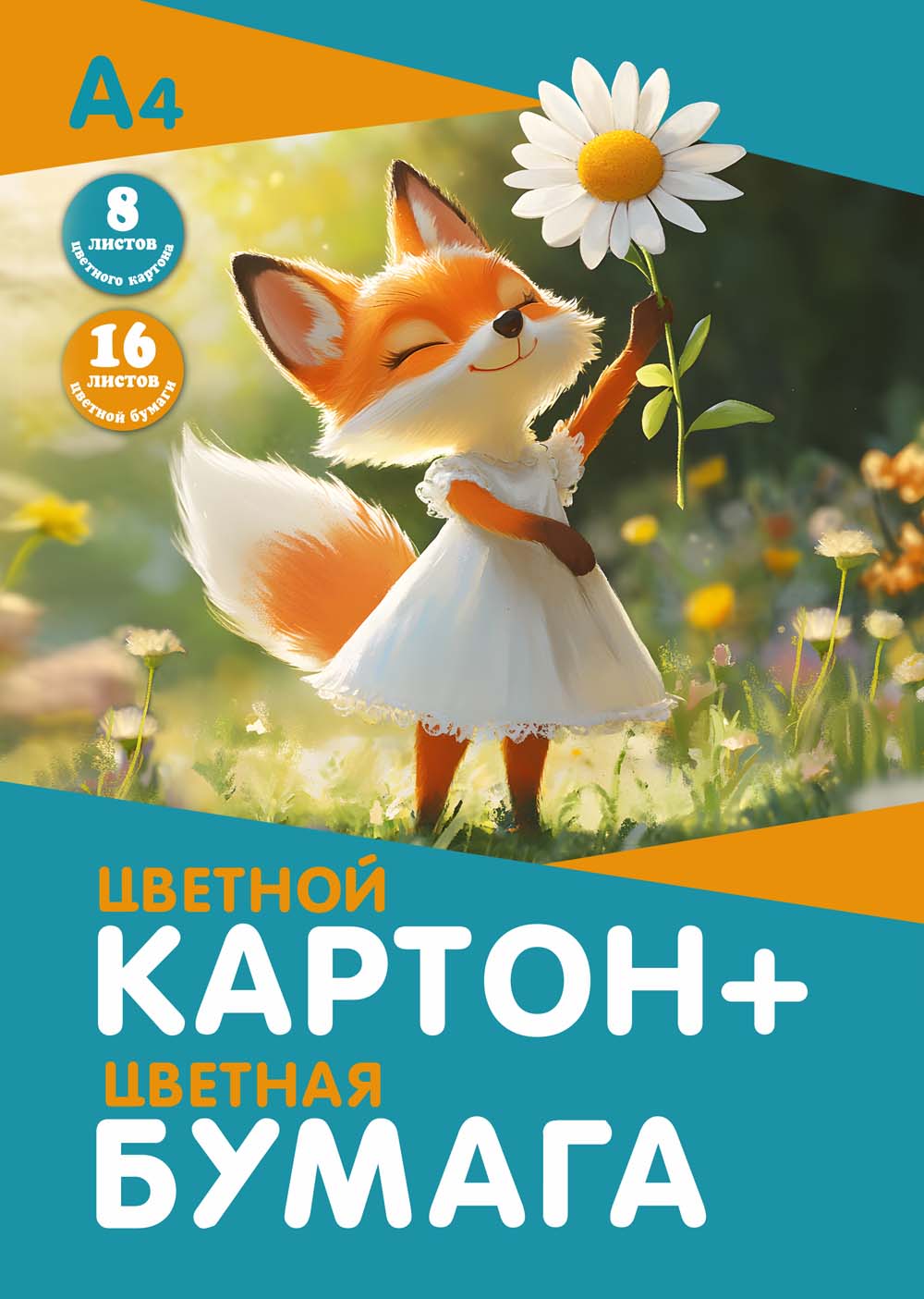 Набор а4 цв.картон 8л. 8цв. и цв.бумага 16л. 8цв. "лисичка" папка