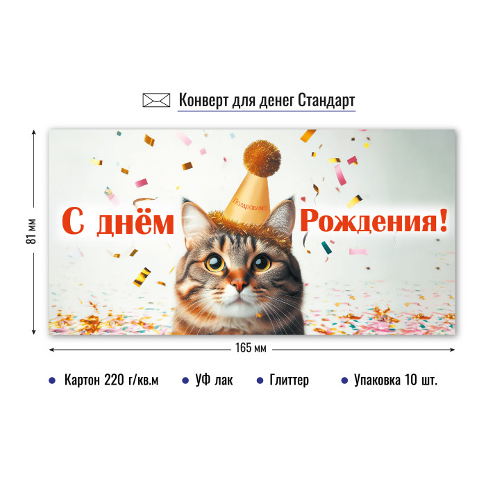 Конверт для денег "с днём рождения" блёстки