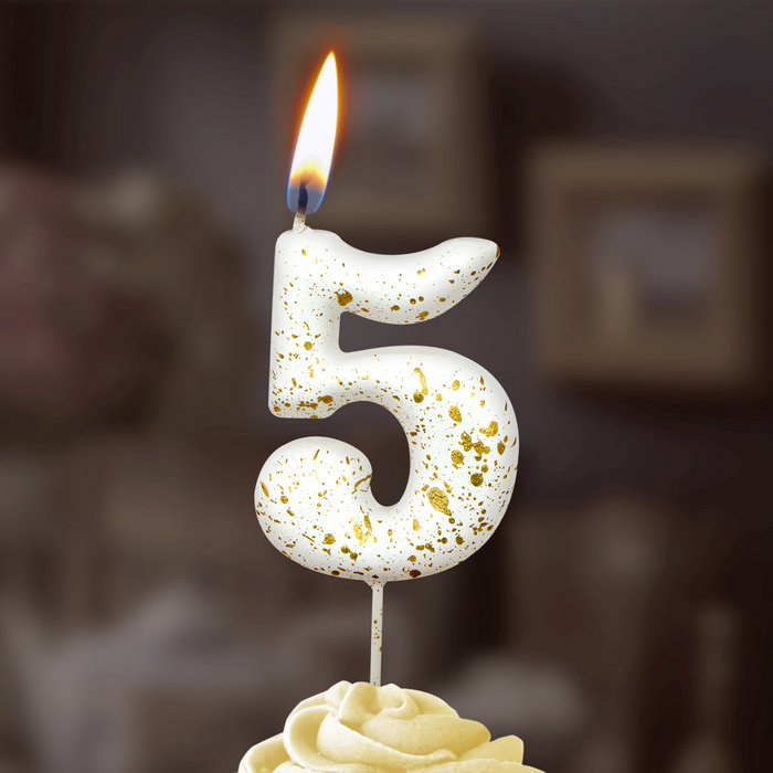 Свеча для торта цифра "5" белые брызги"