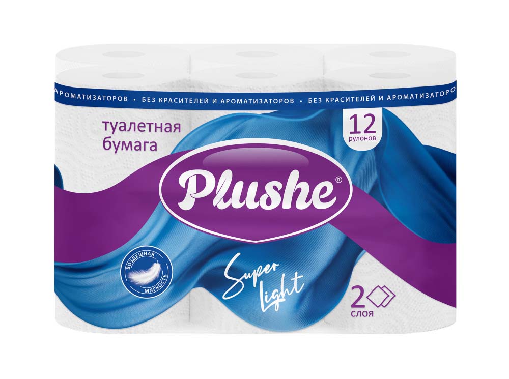 Бумага туалетная "plushe" super light 2 сл.,12 рул.,13,6м., белая