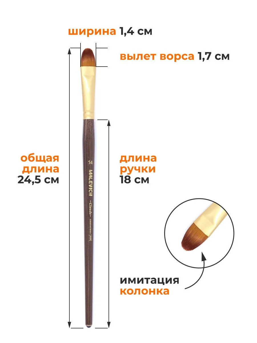 Кисть синтетика №14 плоскоовальная (малевичъ "клод")