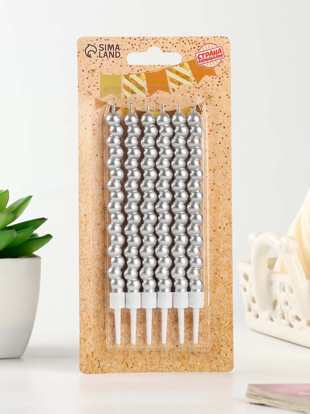 Набор свечей для торта 6шт. "жемчужины" серебро