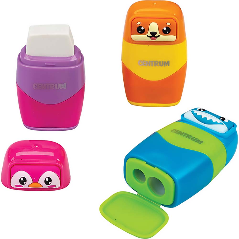 Точилка с контейнером "animals"+ластик асс-т