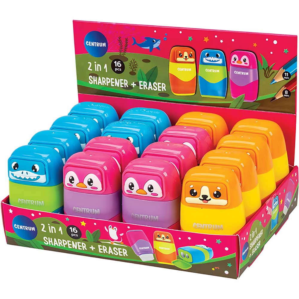 Точилка с контейнером "animals"+ластик асс-т