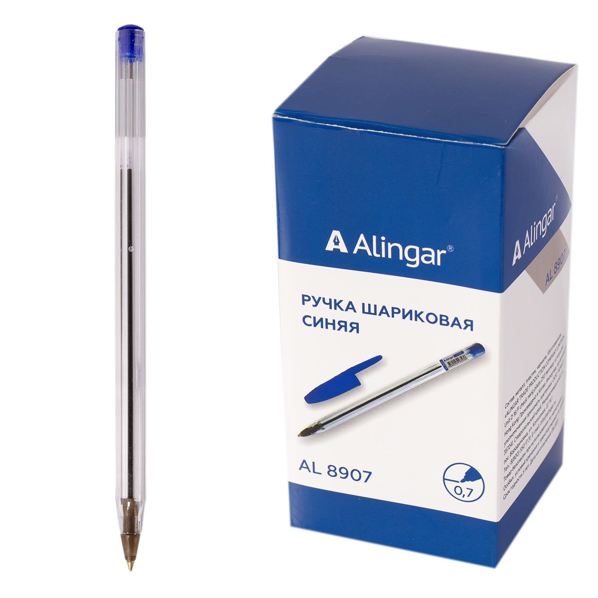 Ручка шар. "alingar" син.0,7 мм корпус прозрачный