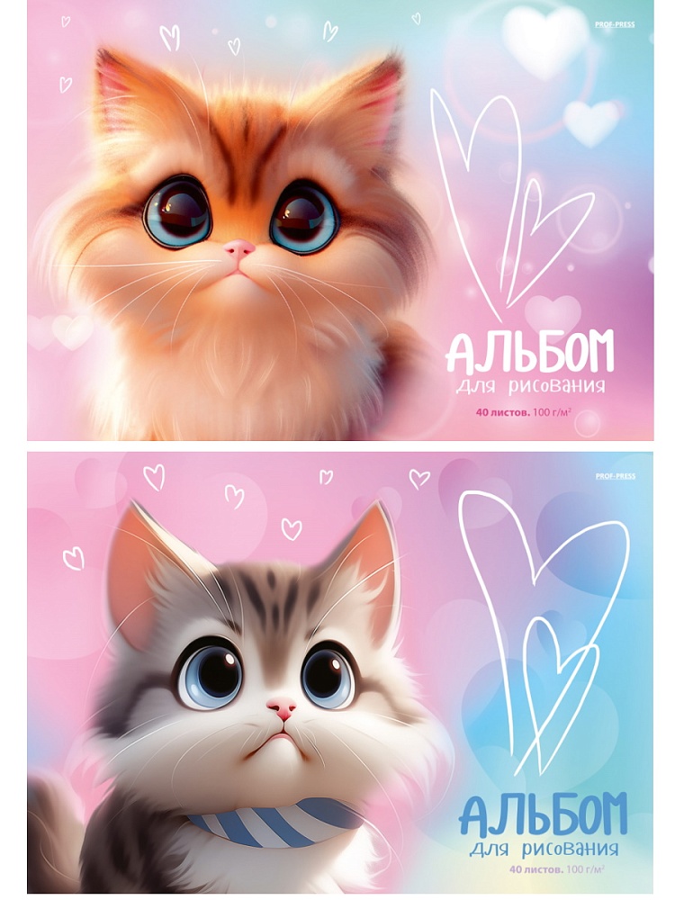 Альбом д/рис. а4 40л.спираль "коты с большими глазами" (проф-пресс) асс-т