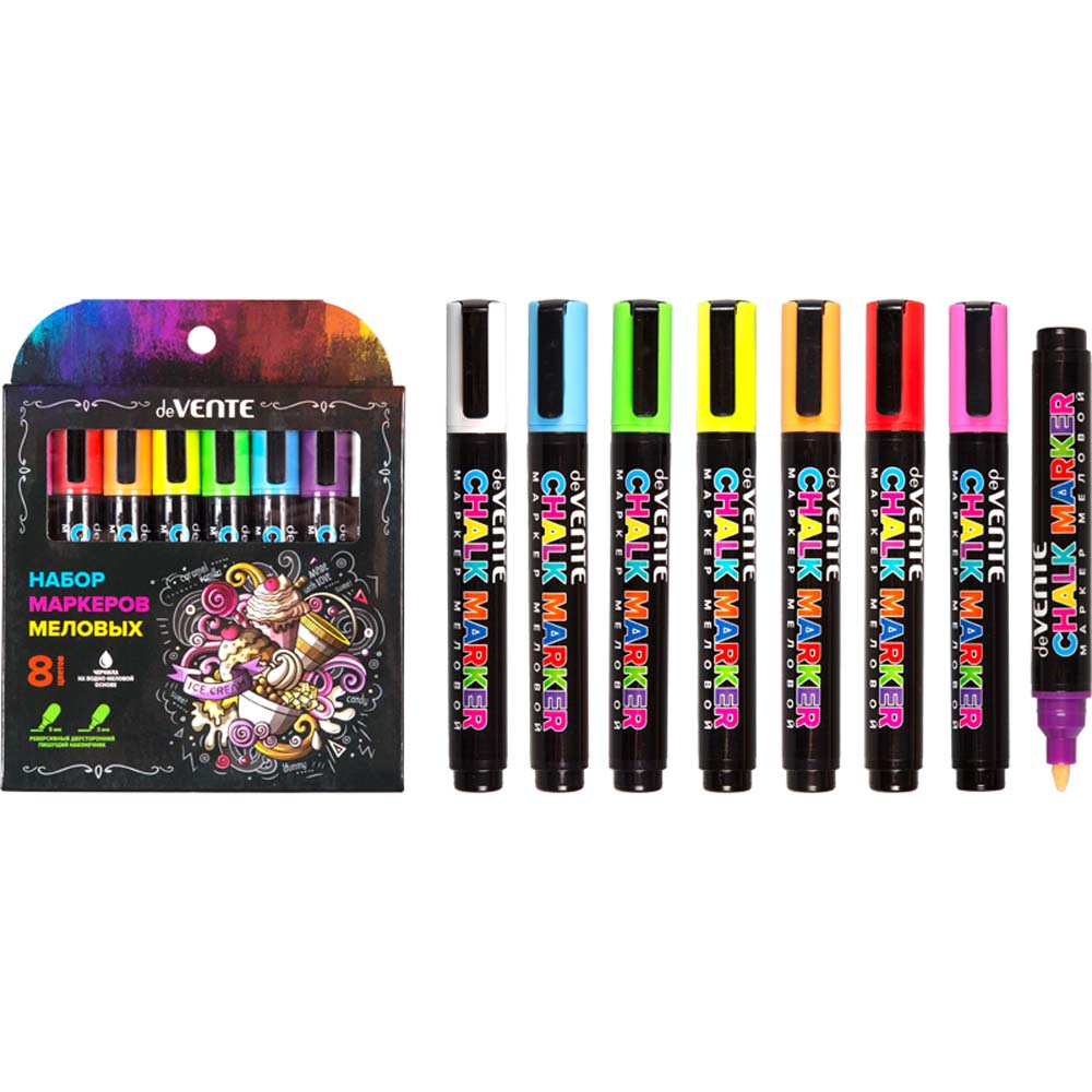 Набор маркеров меловых devente "chalk creative" 8цв. конус/резец 3,0мм-5,0мм