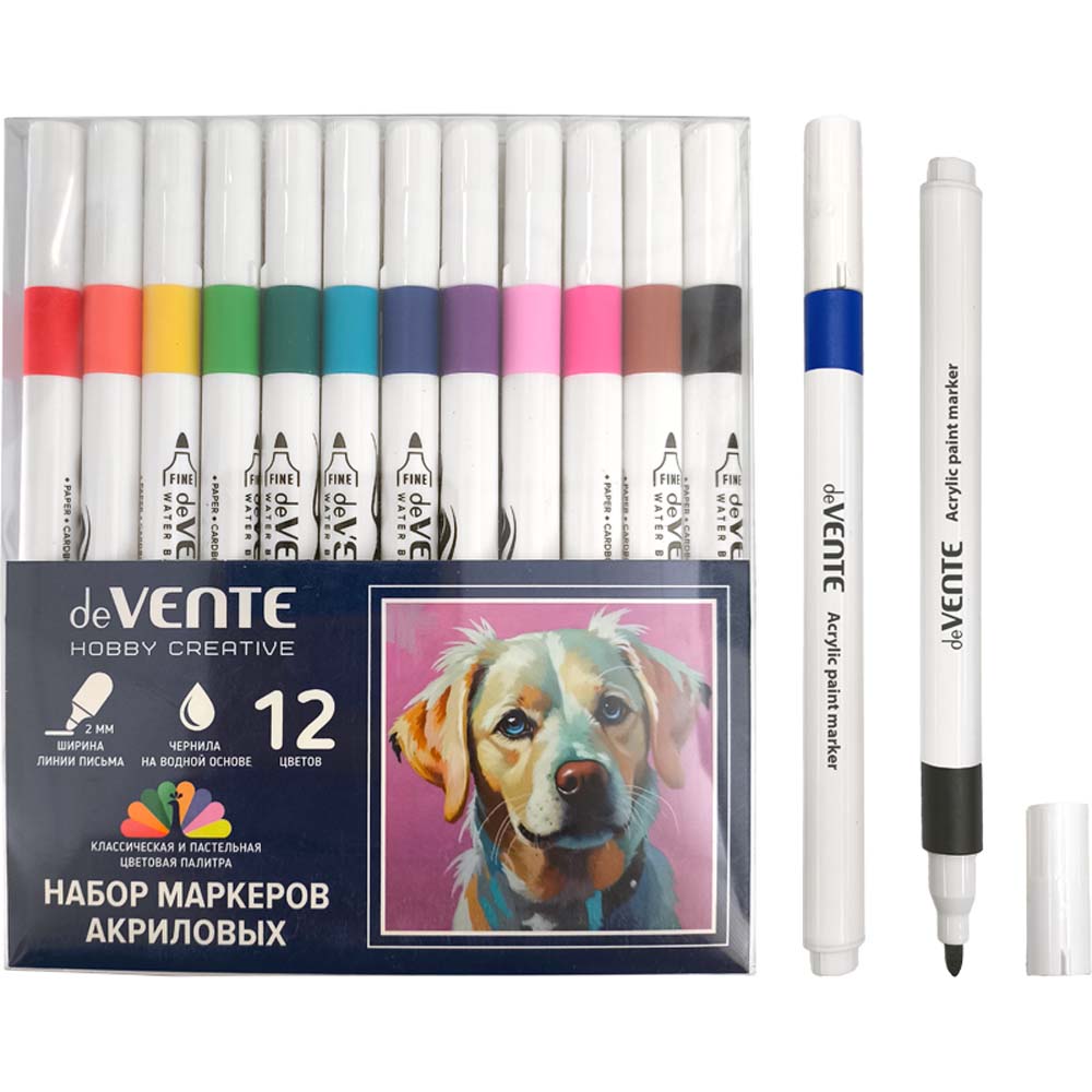 Набор маркеров акрил. devente "hobby creative. classic&pastel" 12цв. конус 2,0мм