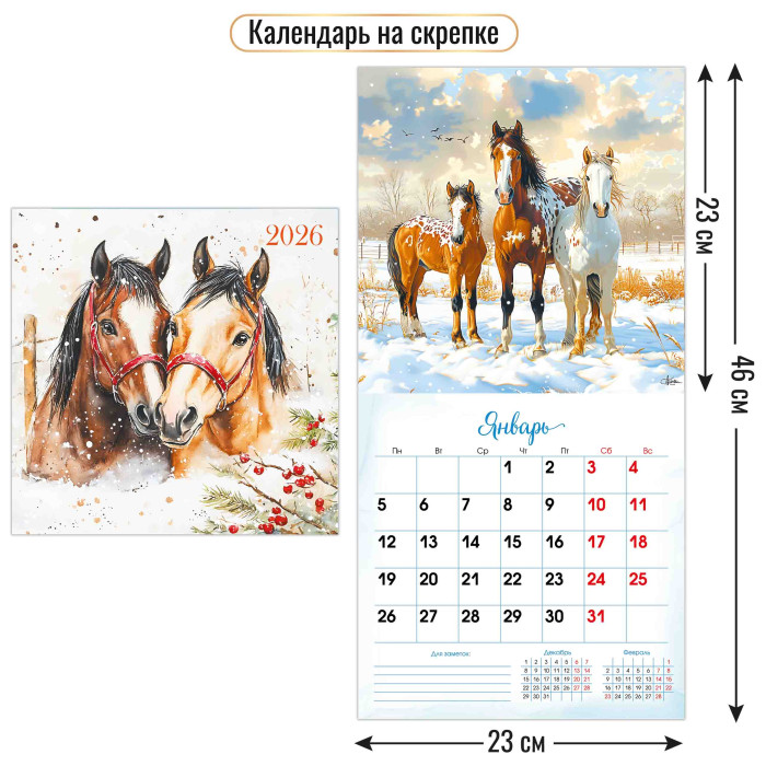 Календарь настенный перекидной 2026 23х23 12л. "символ года"