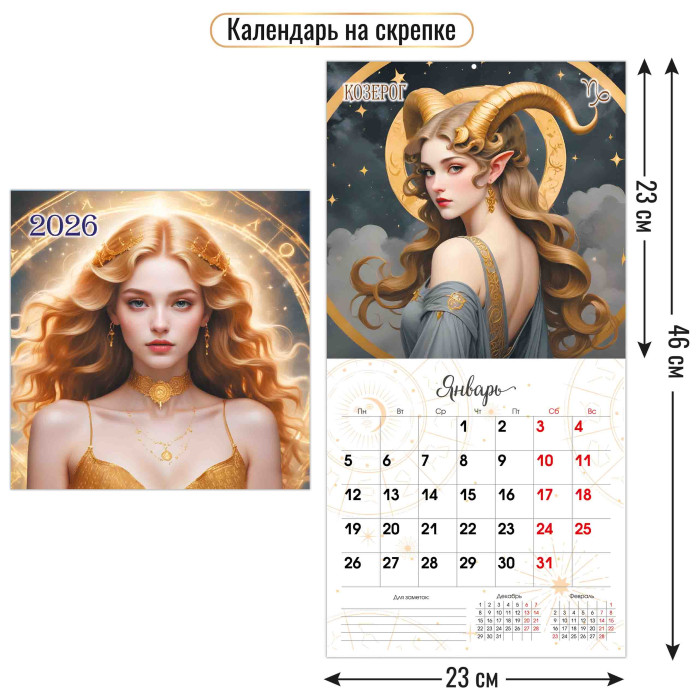 Календарь настенный перекидной 2026 23х23 12л. "знаки зодиака"