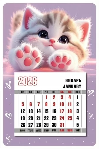 Календарь настенный 2026 100х150 "пушистые лапки" на магните