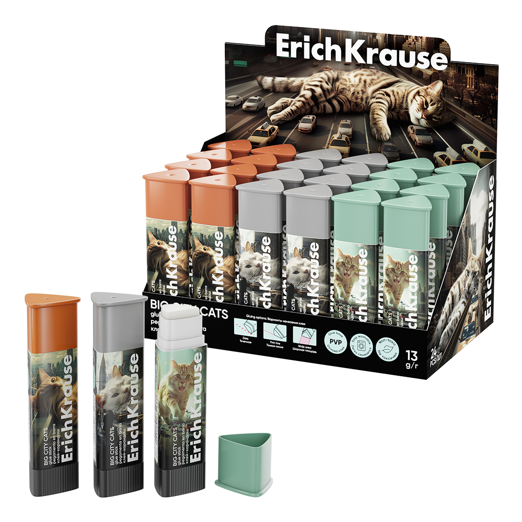 Клей-карандаш erich krause "prism big city cats" 13г pvp асс-т
