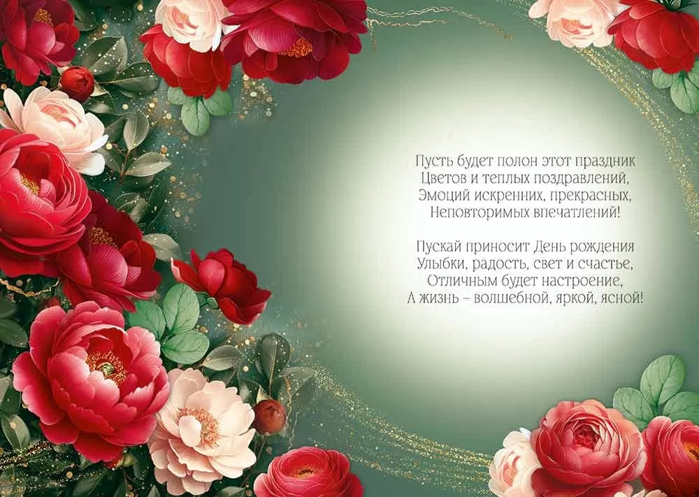 Открытка а4 "с днём рождения!" блёстки текст