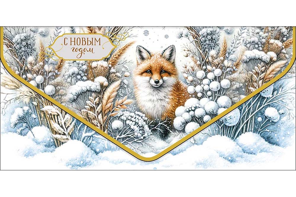Конверт для денег "с новым годом" лиса в лесу