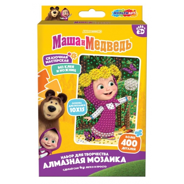 Набор д/творч. алмазная мозаика 10х15см "маша и медведь" (мульти арт)