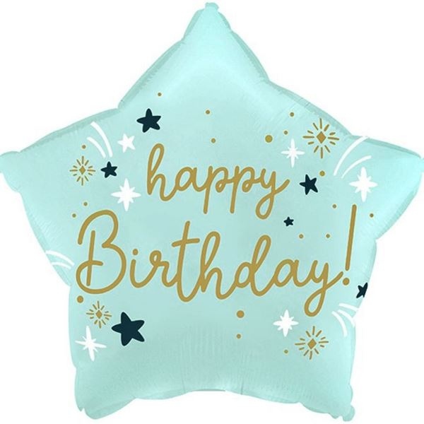 Шар возд. 18''/45см фольгир. звезда "happy birthday" голубой