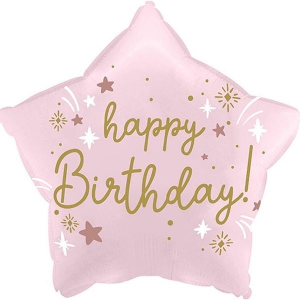 Шар возд. 18''/45см фольгир. звезда "happy birthday" розовый