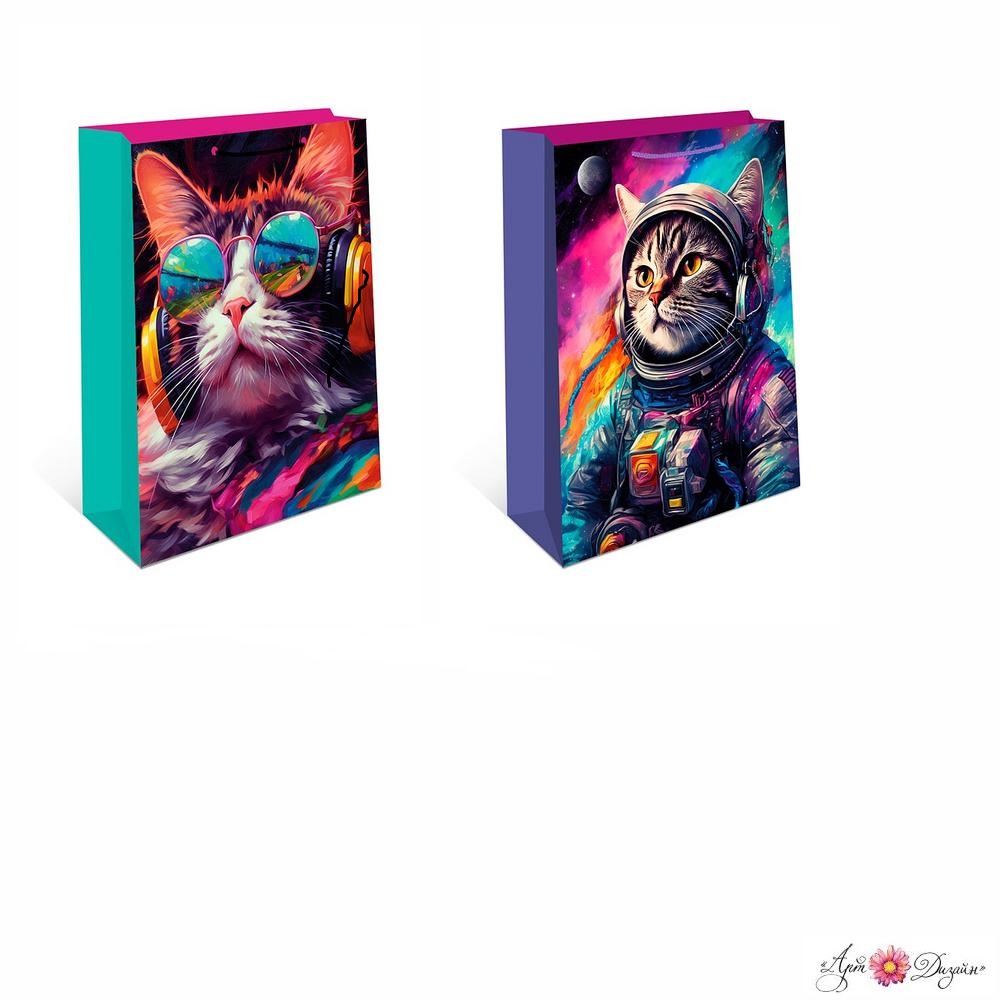 Пакет подарочный "кот" (26х32х12см) асс-т