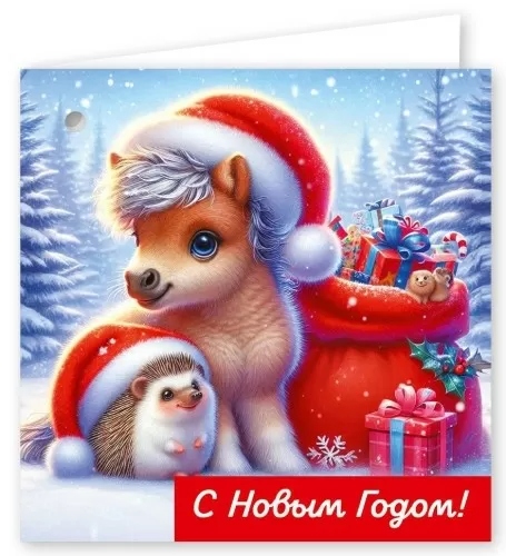 Открытка мини "с новым годом" 7х7см