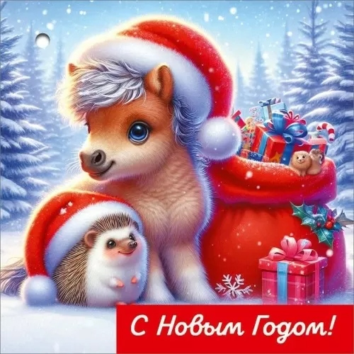 Открытка мини "с новым годом" 7х7см